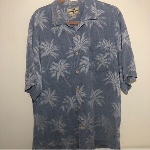 Jamaica Jaxx Mens 100% Silk Shirt Hawaiian Button Camp Palm Trees MEDIUM Beach